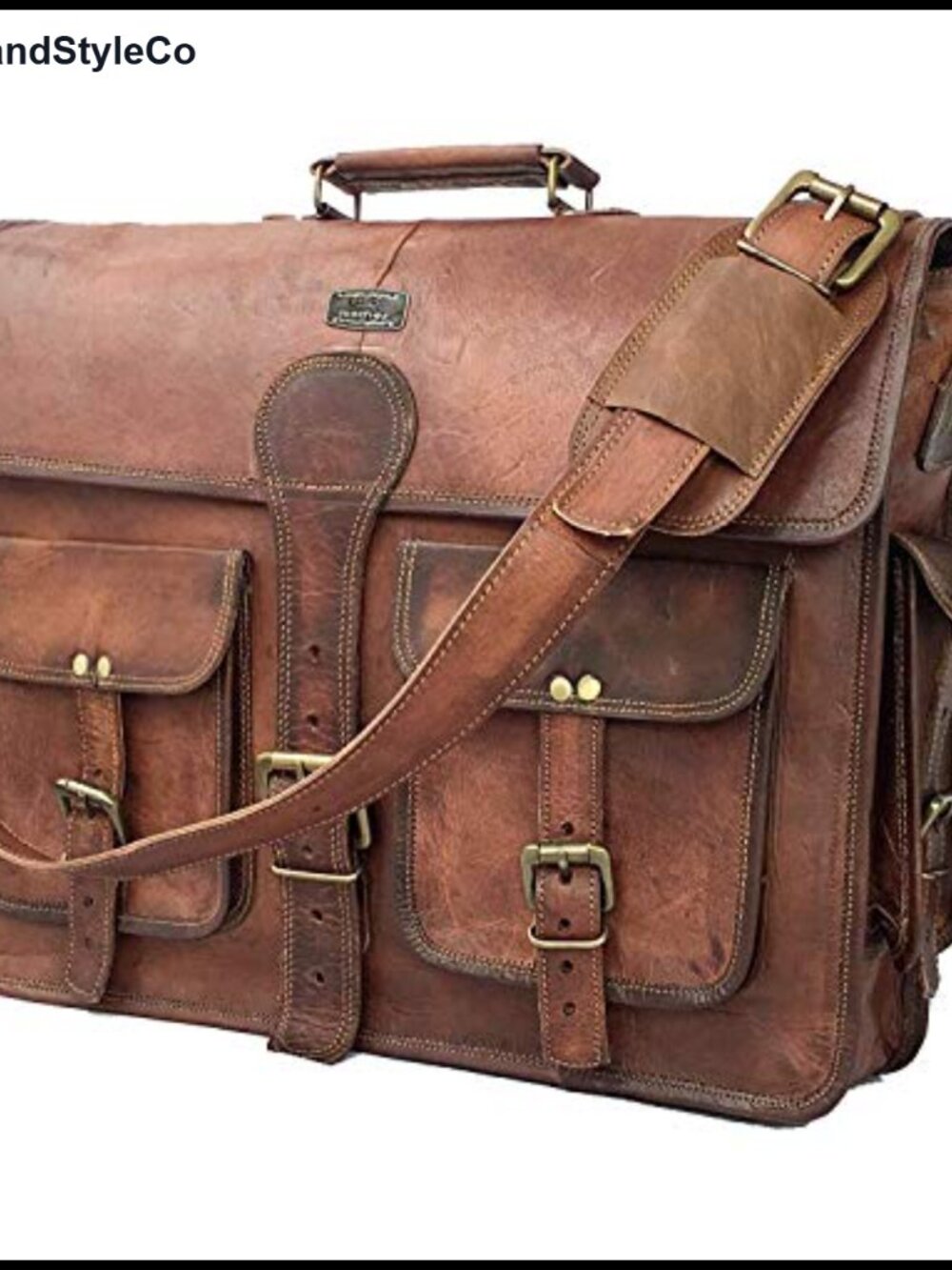 Full Grain Leather Messenger Bag Laptop Briefcase Crossbody Office